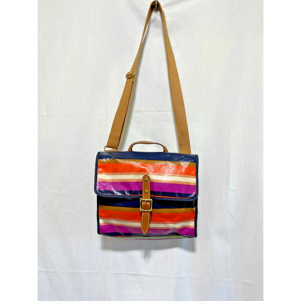 Fossil Striped Key-Per Crossbody Purse Coated Canvas Excellent Used Condition